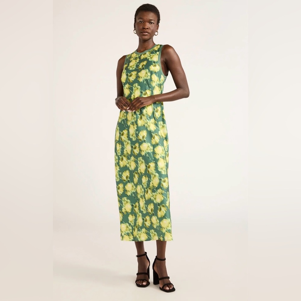 Scoop Women's Sleeveless Satin Midi Tank Dress, Sizes L